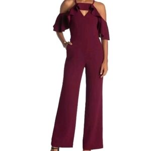 Trina Turk 'Plaza' Cold Shoulder Jumpsuit in Burgundy size 4